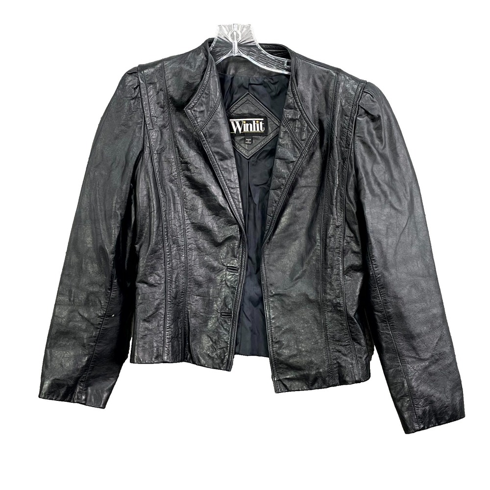 VTG Winlit Biker‎ Jacket Women's Small Black Leather Motorcycle Goth Avant-Garde
